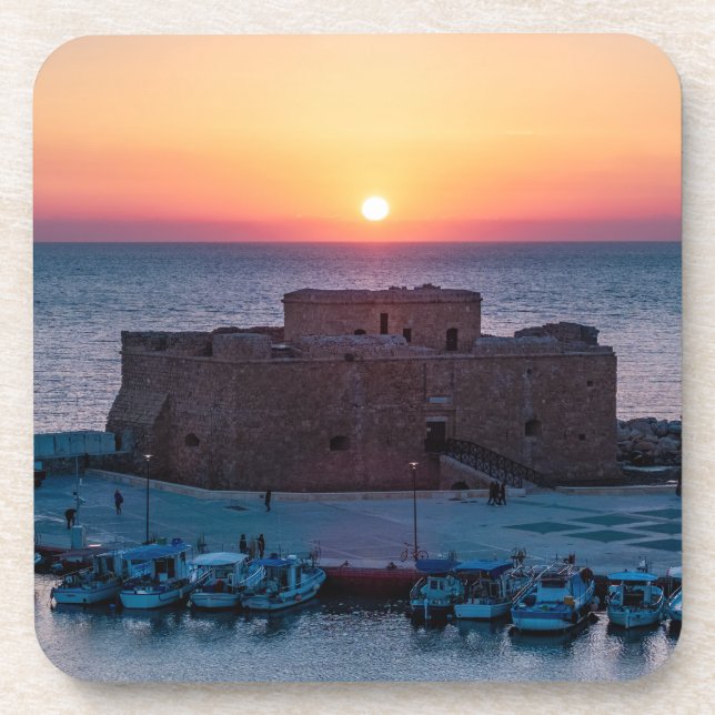 Paphos castle at sunset coaster (Front)