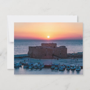 Paphos Castle at sunset, drone view Postcard