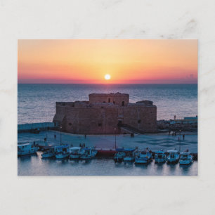 Paphos Castle at sunset, drone view Postcard