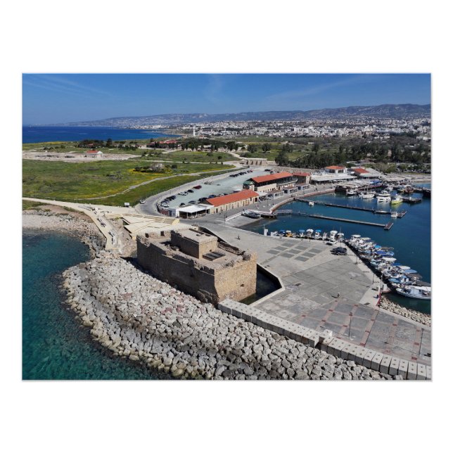 Paphos castle, harbour and lighthouse poster (Front)
