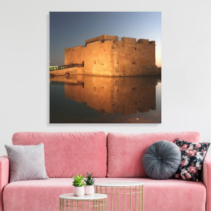 Paphos Castle with reflections at sunset Canvas Print
