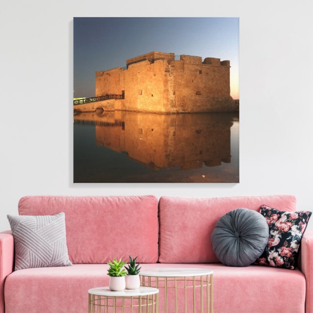 Paphos Castle with reflections at sunset Canvas Print (Insitu(LivingRoom))