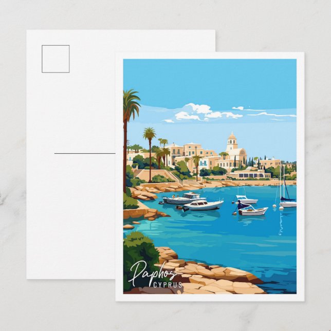 Paphos Cyprus vintage travel illustration Postcard (Front/Back)