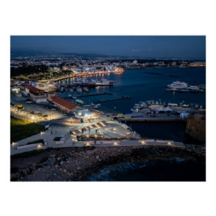 Paphos harbour drone view at night, Cyprus Poster