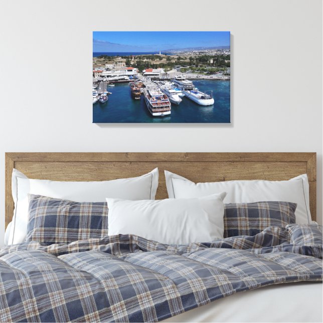 Paphos harbour drone view with lighthouse  canvas print (Insitu(Bedroom))
