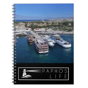 Paphos harbour drone view with lighthouse notebook