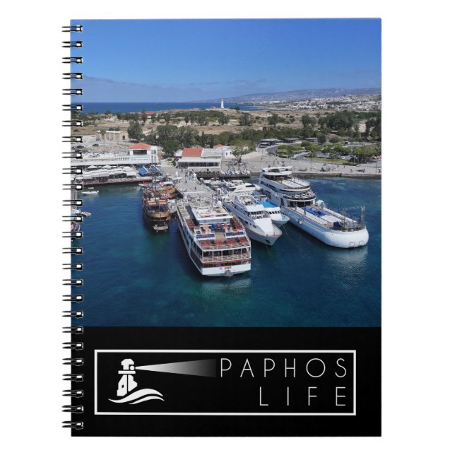 Paphos harbour drone view with lighthouse  notebook (Front)