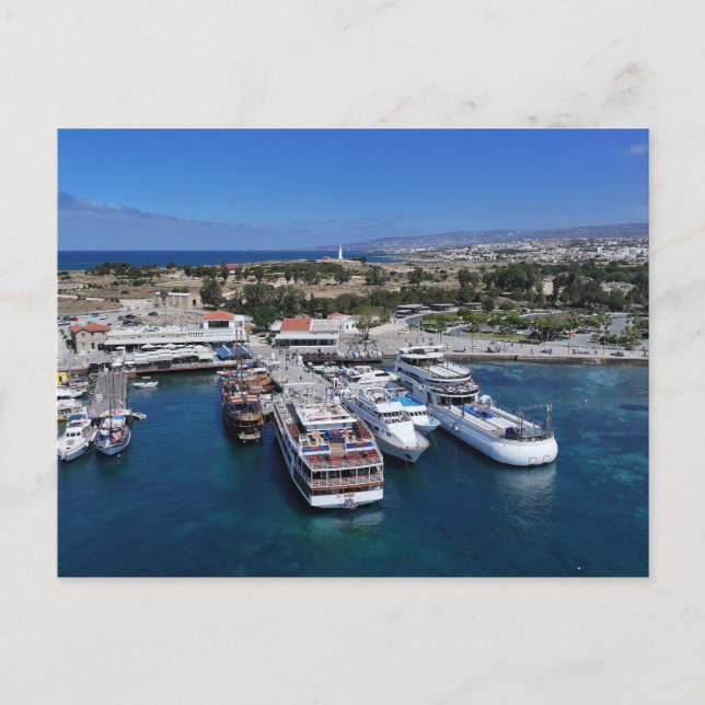 Paphos harbour drone view with lighthouse  postcard (Front)