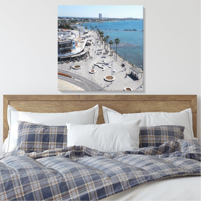 Paphos Sea Front Walk by drone Canvas Print (Insitu(Bedroom))
