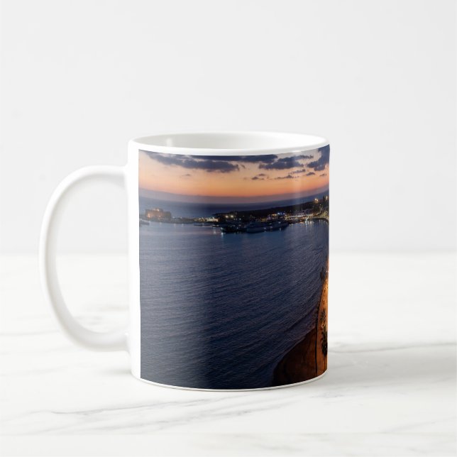 Paphos seafront and harbour at night coffee mug (Left)