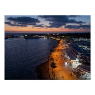 Paphos seafront and harbour at night poster