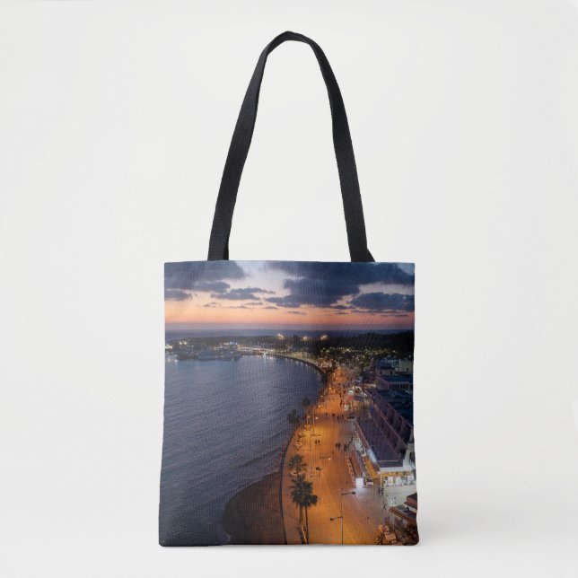 Paphos seafront and harbour at night tote bag (Front)