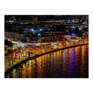 Paphos seafront at night - drone view poster