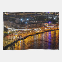 Paphos seafront at night, drone view