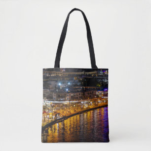 Paphos seafront at night, drone view tote bag