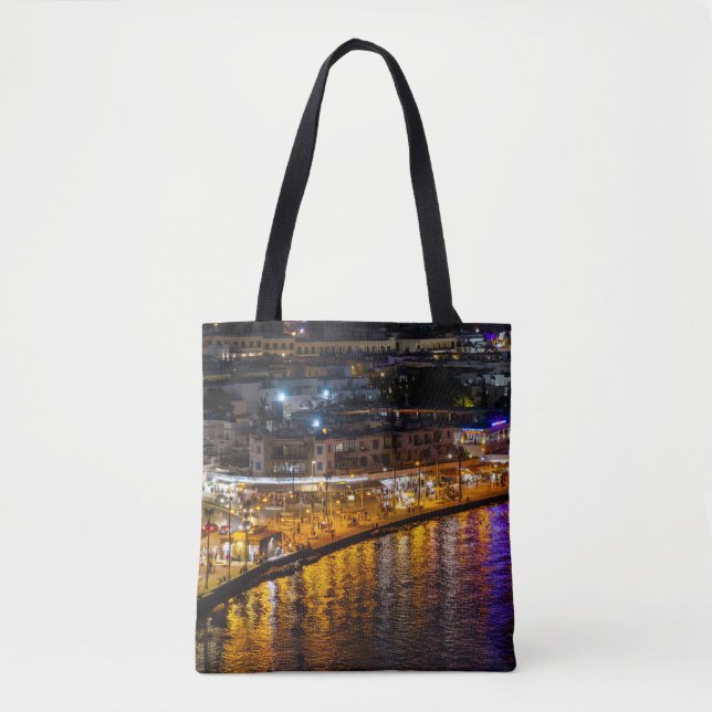 Paphos seafront at night, drone view tote bag (Front)