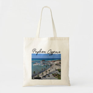 Paphos Seafront drone view harbour and castle Tote Bag