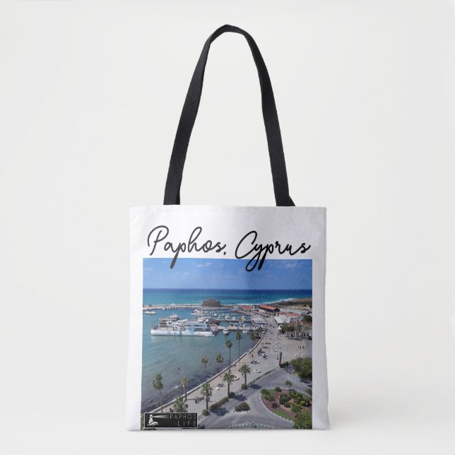 Paphos Seafront drone view harbour and castle Tote Bag (Front)
