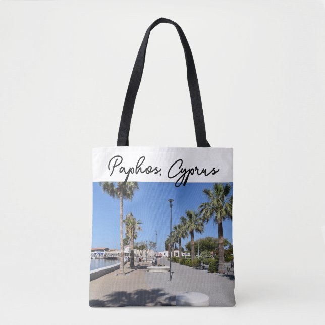 Paphos seafront with palm trees tote bag (Front)