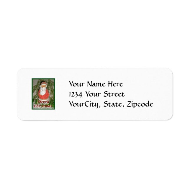 Papier Mache Red Coated Santa Address Label (Front)