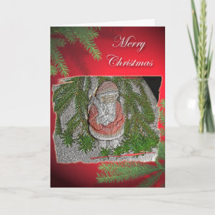 Papier Mache Red Coated Santa Christmas Card