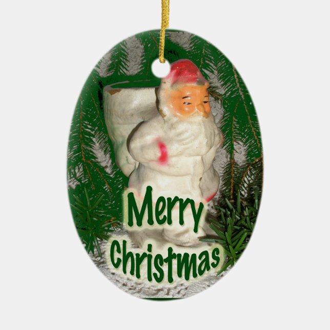 Papier Mache White Coated Santa Ceramic Tree Decoration (Front)