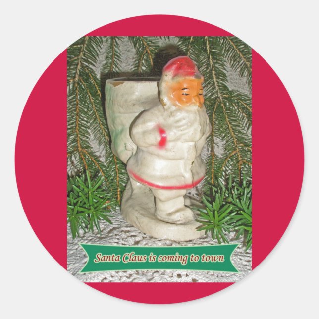 Papier Mache White Coated Santa Christmas Stickers (Front)