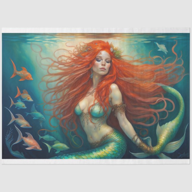 Papier Mousseline Mermaid Red Hair Queen v5 Tissue Paper (Front)