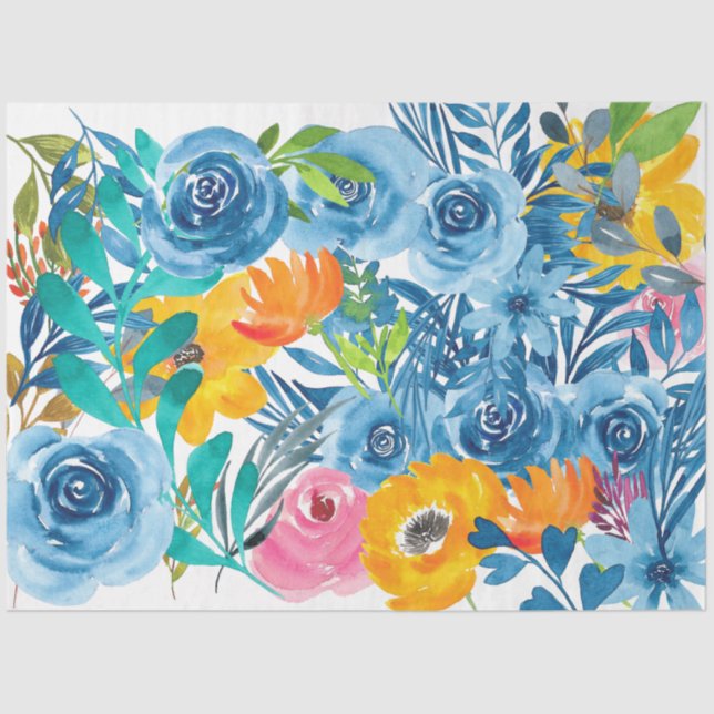 Papier Mousseline- Watercolor Blues- Tissue Paper (Front)