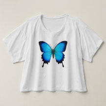 Papilio Ulysses Butterfly Ladies Crop Shirt