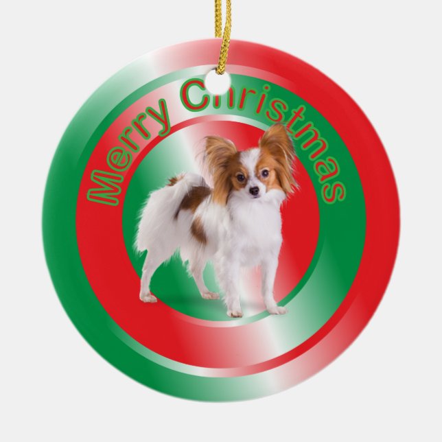 Papillion Dog Christmas Ornament (Front)