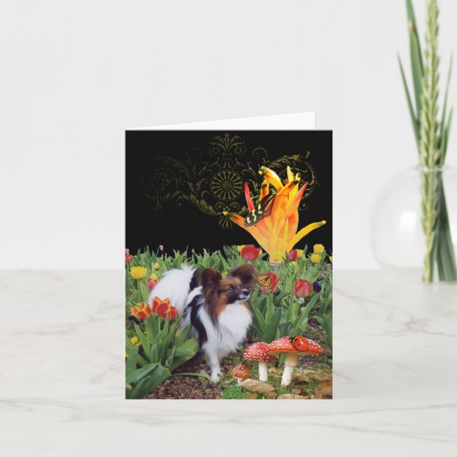 Papillion dog greeting card  Monarch butterfly (Front)