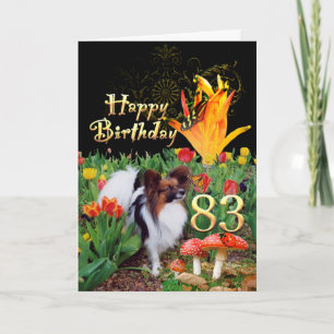 Papillion dog Happy 83 Birthday card Age specific