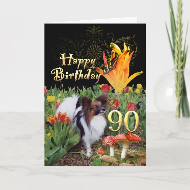 Papillion dog Happy 90  Birthday card Age specific (Front)