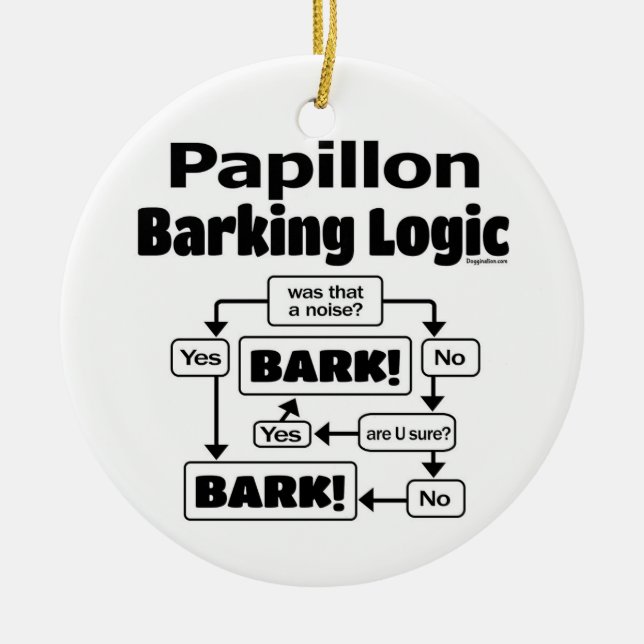 Papillon Barking Logic Ceramic Tree Decoration (Front)