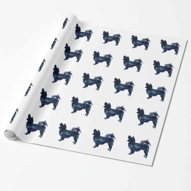 Papillon Black Watercolor Silhouette Wrapping Paper (Unrolled)