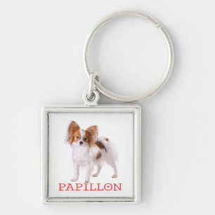 Papillon Brown and White Puppy Dog Key Ring
