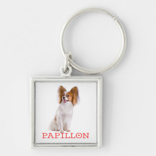 Papillon Brown and White Puppy Dog Red Love Key Ring