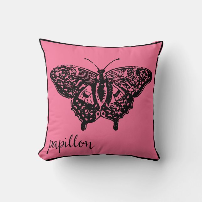 Papillon Butterfly in French Paris Pink Pillow (Front)