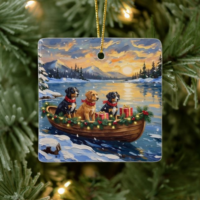 Papillon Christmas Boat Holiday Ceramic Ornament (Tree)