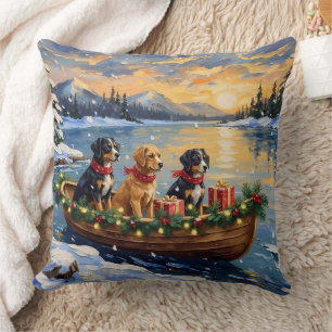 Papillon Christmas Boat Holiday Cushion