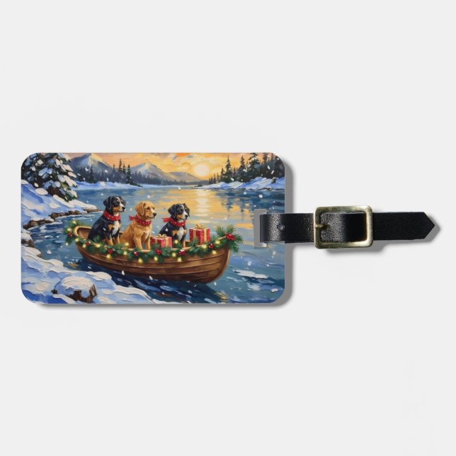 Papillon Christmas Boat Holiday Luggage Tag (Front Horizontal)