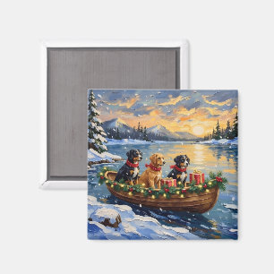 Papillon Christmas Boat Holiday Magnet