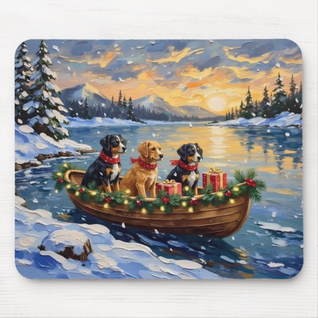 Papillon Christmas Boat Holiday Mouse Mat (Front)