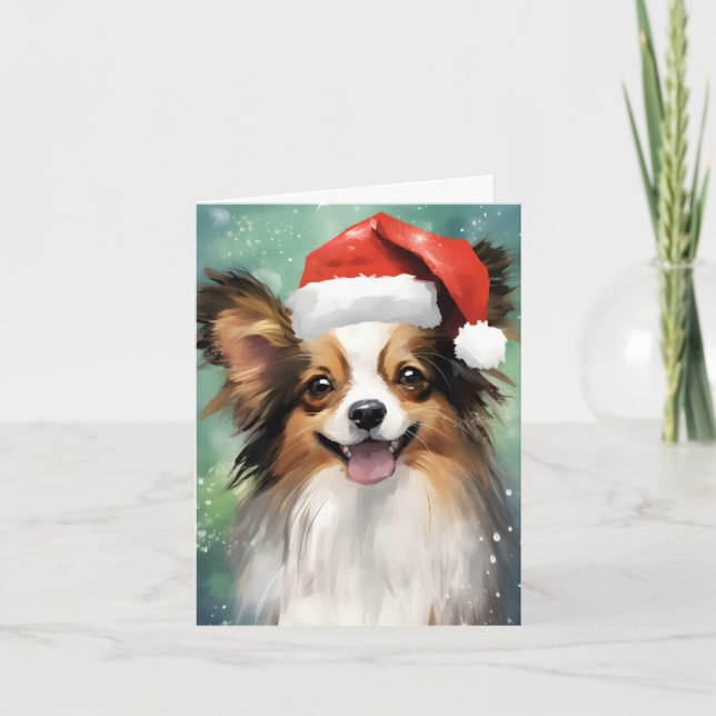 Papillon Christmas brush painting artwork Card (Front)