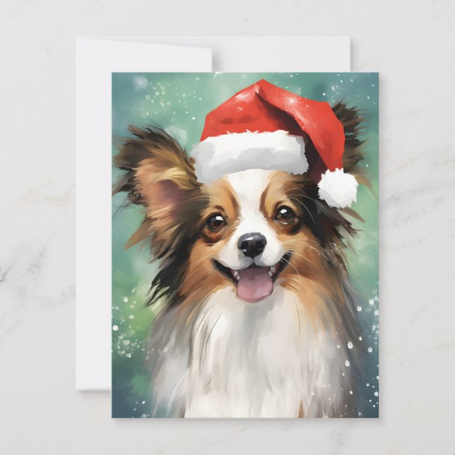 Papillon Christmas brush painting artwork Holiday Card (Front)