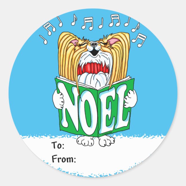 Papillon Christmas Caroler RW Classic Round Sticker (Front)