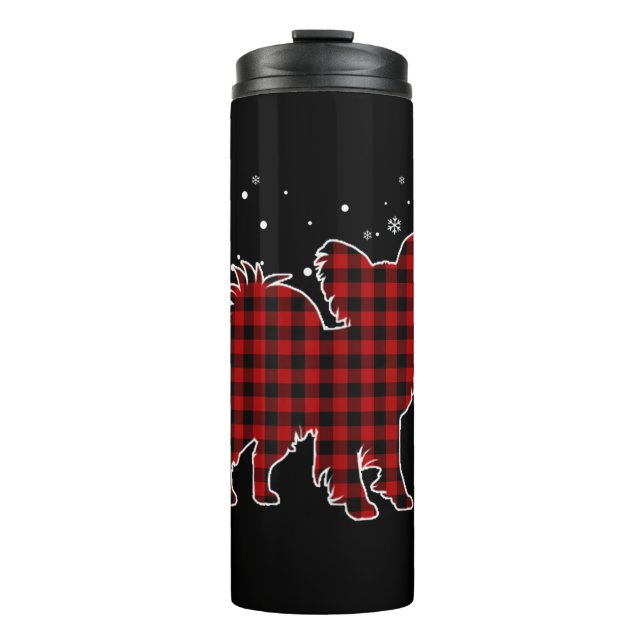 Papillon Christmas Dog Buffalo Plaid Thermal Tumbler (Front)