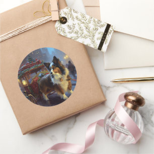 Papillon Christmas Festive Season Classic Round Sticker