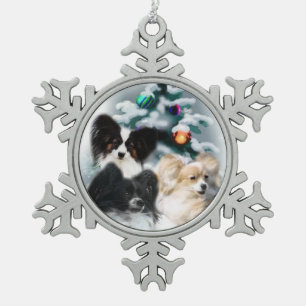 Papillon Christmas Gifts Snowflake Pewter Christmas Ornament